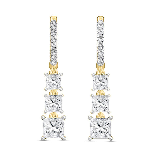LADIES EARRINGS 2CT ROUND/PRINCESS DIAMOND 14K YELLOW GOLD