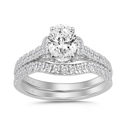 14K WHITE GOLD 1 1/2CT ROUND/OVAL DIAMOND LADIES BRIDAL SET