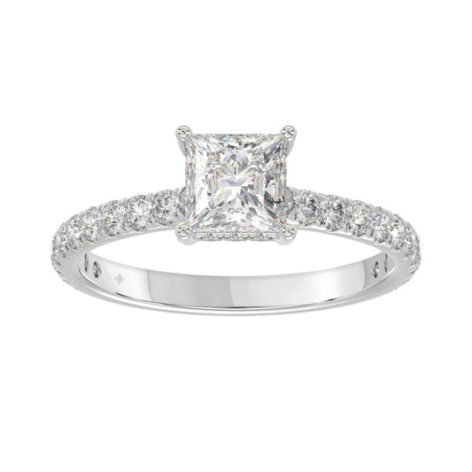 LADIES RING 1 1/2CT ROUND/PRINCESS DIAMOND 14K WHITE GOLD (CENTER STONE PRINCESS DIAMOND 1CT)