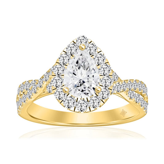 14K YELLOW GOLD 1 3/4CT ROUND/PEAR DIAMOND LADIES RING (CENTER STONE PEAR DIAMOND 1.00CT)