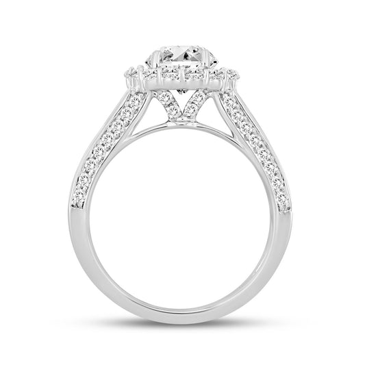 LADIES RING 3 3/4CT ROUND/EMERALD DIAMOND 14K WHITE GOLD (CENTER STONE ROUND DIAMOND 1 1/2CT )