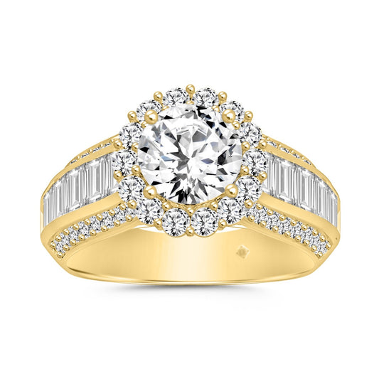 LADIES RING 3 3/4CT ROUND/EMERALD DIAMOND 14K YELLOW GOLD (CENTER STONE ROUND DIAMOND 1 1/2CT )