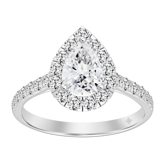 LADIES RING 1 3/4CT ROUND/PEAR DIAMOND 14K WHITE GOLD (CENTER STONE PEAR DIAMOND 1CT)