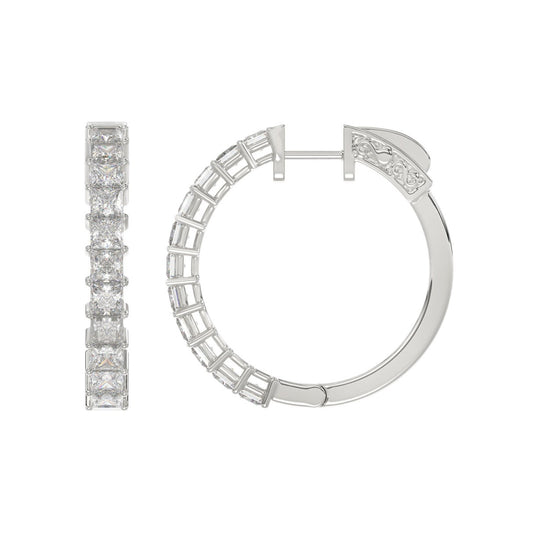 LADIES HOOP EARRINGS 2CT PRINCESS DIAMOND 14K WHITE GOLD