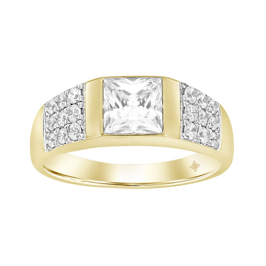 MEN'S RING 2CT ROUND/PRINCESS DIAMOND 14K YELLOW GOLD