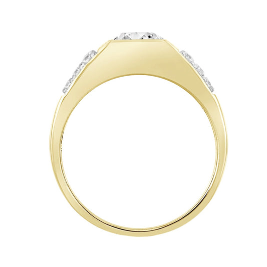 MEN'S RING 2CT ROUND/PRINCESS DIAMOND 14K YELLOW GOLD