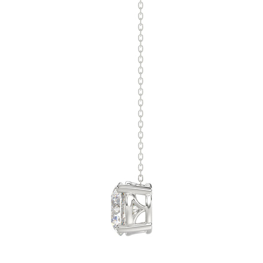 14K WHITE GOLD 1.00CT ROUND DIAMOND LADIES SOLITAIRE PENDANT WITH UNDER-PASS CHAIN (CENTER STONE ROUND DIAMOND 1CT)