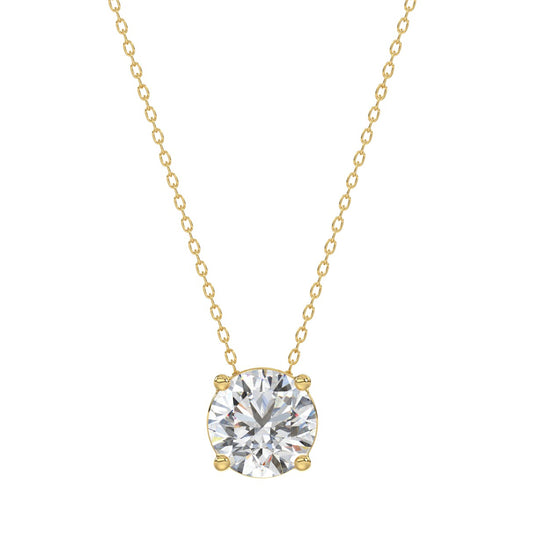 14K YELLOW GOLD 1.00CT ROUND DIAMOND LADIES SOLITAIRE PENDANT WITH UNDER-PASS CHAIN (CENTER STONE ROUND DIAMOND 1CT)