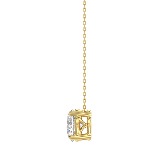 14K YELLOW GOLD 1.00CT ROUND DIAMOND LADIES SOLITAIRE PENDANT WITH UNDER-PASS CHAIN (CENTER STONE ROUND DIAMOND 1CT)