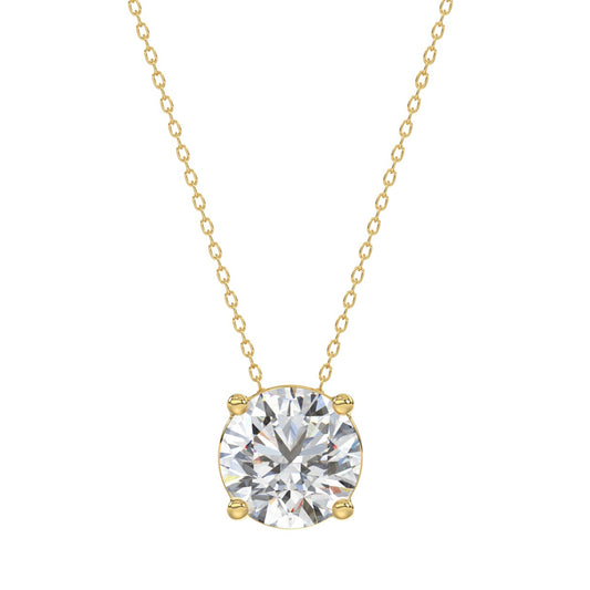 LADIES SOLITAIRE PENDANT WITH UNDER-PASS CHAIN 2.00CT ROUND DIAMOND 14K YELLOW GOLD