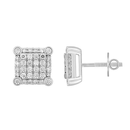 LADIES EARRINGS 1CT ROUND DIAMOND 14K WHITE GOLD