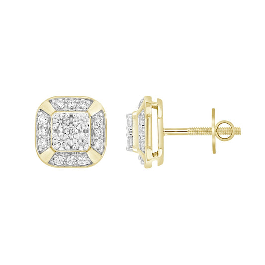 MEN'S EARRINGS 1CT ROUND DIAMOND 14K YELLOW GOLD
