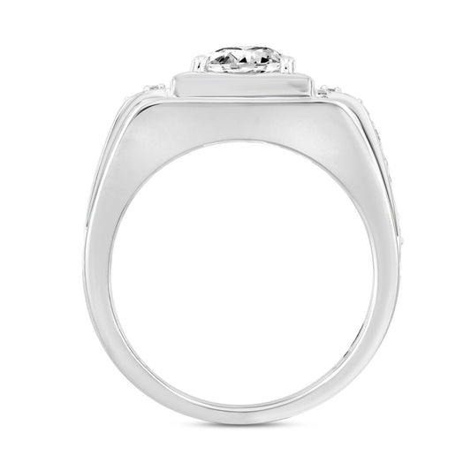 MEN'S RING 2 1/2 CT ROUND DIAMOND 14K WHITE GOLD (CENTER STONE ROUND DIAMOND 2CT )
