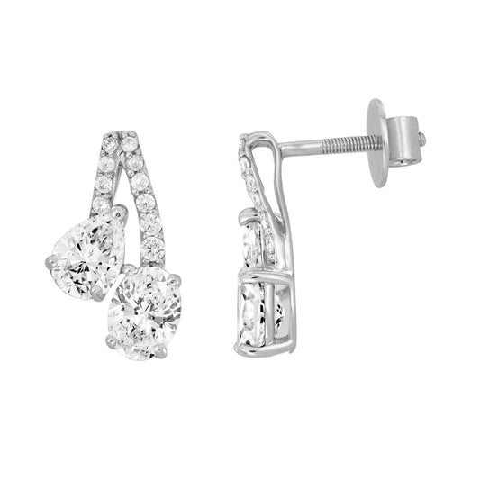 14K WHITE GOLD 2 1/2CT ROUND/OVAL/PEAR DIAMOND LADIES EARRINGS