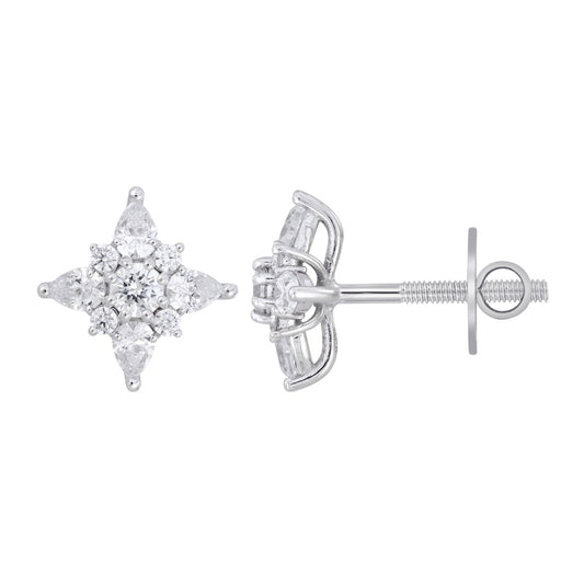 14K WHITE GOLD 1CT ROUND/PEAR DIAMOND LADIES EARRINGS