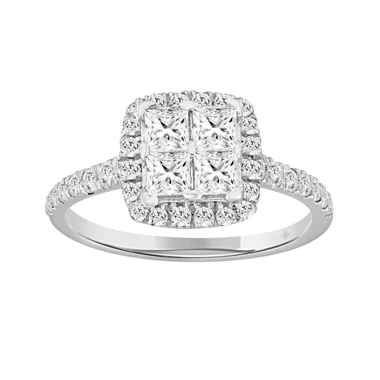 14K WHITE GOLD 1 1/4CT ROUND/PRINCESS DIAMOND LADIES RING