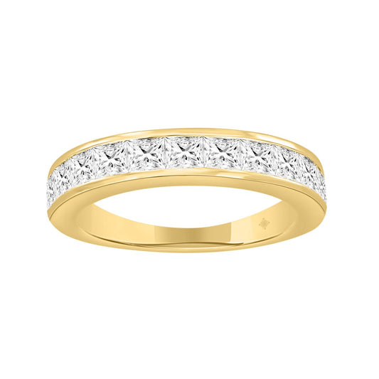 14K Yellow Gold 1 1/2Ct Princess Cut Diamond Ladies Wedding Band Ring