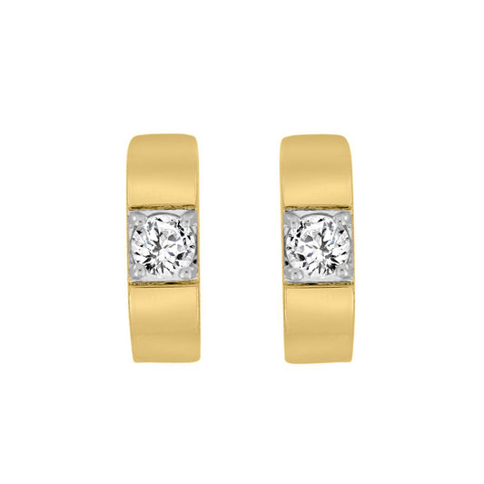 LADIES HOOPS EARRINGS 1/2CT ROUND DIAMOND 14K YELLOW GOLD