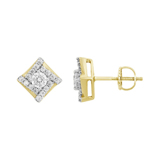 LADIES EARRINGS 1/2CT ROUND DIAMOND 14K YELLOW GOLD