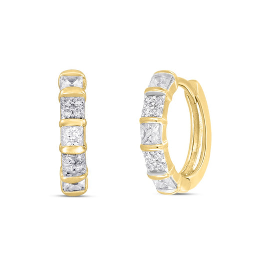 LADIES HOOPS EARRINGS EARRINGS 3/4CT ROUND/PRINCESS DIAMOND 14K YELLOW GOLD