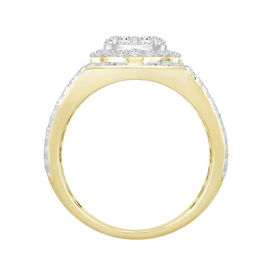 MEN'S RING 1 1/3CT ROUND DIAMOND 14K YELLOW GOLD