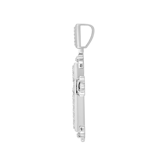 MEN'S CHARM PENDANT 3CT ROUND/EMERALD DIAMOND 14K WHITE GOLD