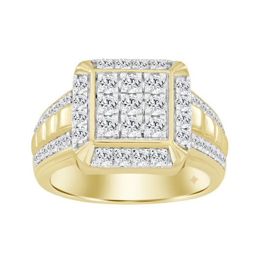 MEN'S RING 1 1/2CT ROUND DIAMOND 14K YELLOW GOLD