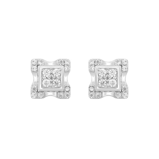 MEN'S EARRINGS 3/4CT ROUND DIAMOND 14K WHITE GOLD