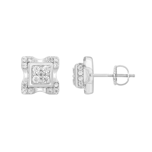 MEN'S EARRINGS 3/4CT ROUND DIAMOND 14K WHITE GOLD