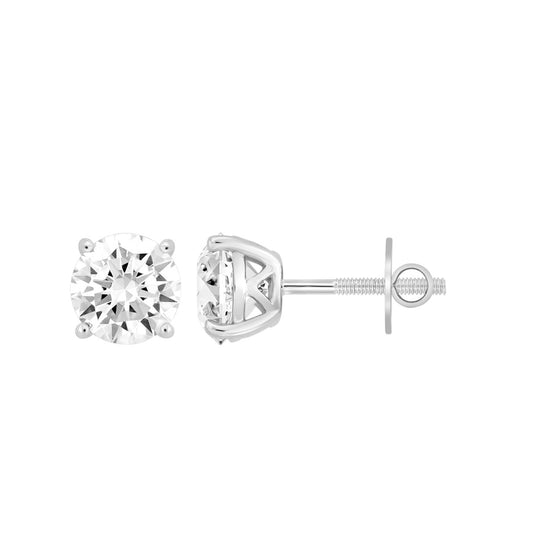 LADIES SOLITAIRE EARRINGS 4CT ROUND DIAMOND 14K WHITE GOLD (CENTER STONE ROUND DIAMOND 2.00CT)