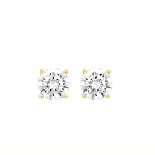 LADIES SOLITAIRE EARRINGS 4CT ROUND DIAMOND 14K YELLOW GOLD (CENTER STONE ROUND DIAMOND 2.00CT)