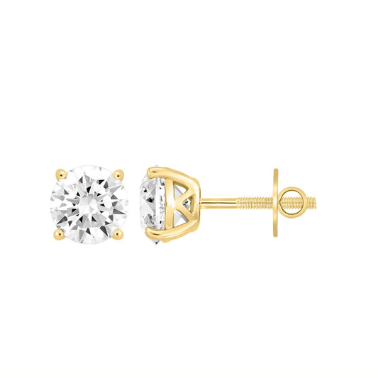 LADIES SOLITAIRE EARRINGS 4CT ROUND DIAMOND 14K YELLOW GOLD (CENTER STONE ROUND DIAMOND 2.00CT)