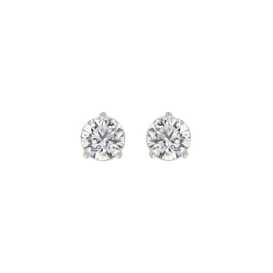 LADIES SOLITAIRE EARRINGS 1 1/2CT ROUND DIAMOND 14K WHITE GOLD