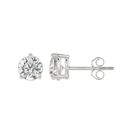 LADIES SOLITAIRE EARRINGS 2 1/2CT ROUND DIAMOND 14K WHITE GOLD