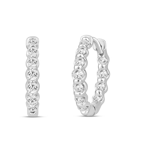 LADIES HOOPS EARRINGS 3/4CT ROUND DIAMOND 14K WHITE GOLD