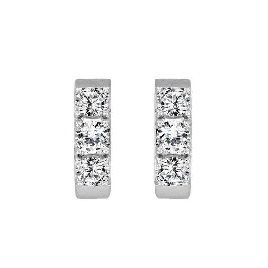 LADIES HOOP EARRINGS 1 1/2CT ROUND DIAMOND 14K WHITE GOLD