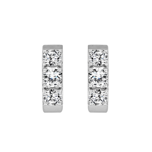 LADIES HOOP EARRINGS 1 1/2CT ROUND DIAMOND 14K WHITE GOLD