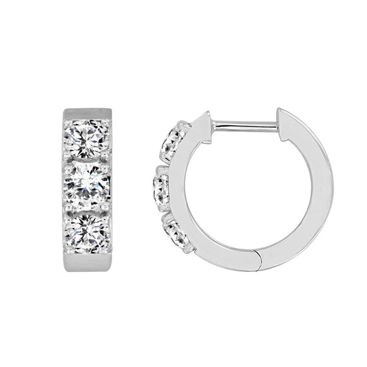 LADIES HOOP EARRINGS 1 1/2CT ROUND DIAMOND 14K WHITE GOLD