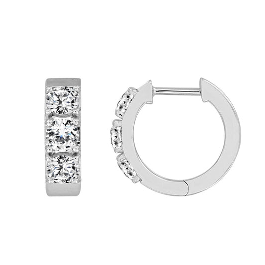LADIES HOOP EARRINGS 1 1/2CT ROUND DIAMOND 14K WHITE GOLD