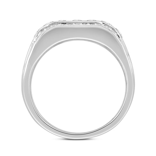 MENS RING 2.00CT ROUND/EMERALD DIAMOND 14K WHITE GOLD