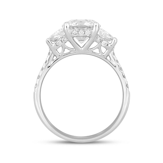 LADIES RING 3CT ROUND/TRAPEZOID DIAMOND 14K WHITE GOLD (CENTER STONE ROUND DIAMOND 2CT )