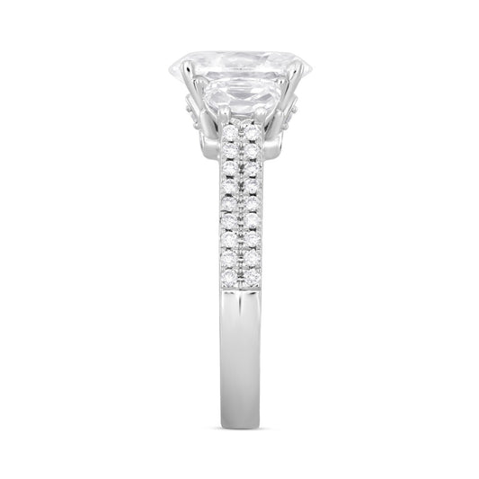 LADIES Engagement RING 3CT ROUND/OVAL/HALF MOON DIAMOND 14K WHITE GOLD (CENTER STONE OVAL DIAMOND 2CT )