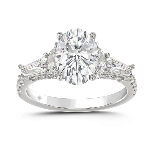 LADIES RING 3 1/2CT ROUND/HALF MOON/OVAL/TAPER BAGUETTE DIAMOND 14K WHITE GOLD (CENTER STONE OVAL DIAMOND 2CT )