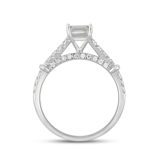 LADIES RING 2CT ROUND/EMERALD DIAMOND 14K WHITE GOLD (CENTER STONE EMERALD DIAMOND 1 1/2CT )