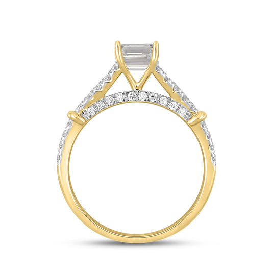 LADIES RING 2CT ROUND/EMERALD DIAMOND 14K YELLOW GOLD (CENTER STONE EMERALD DIAMOND 1 1/2CT )
