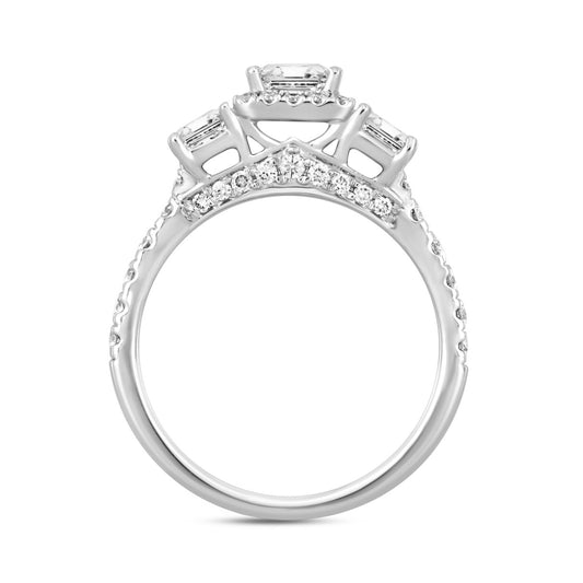 LADIES RING 2 1/2CT ROUND/EMERALD DIAMOND 14K WHITE GOLD (CENTER STONE EMERALD DIAMOND 1CT )