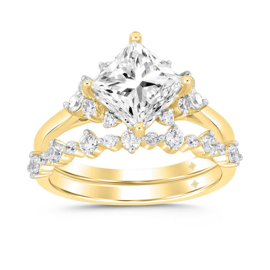 LADIES BRIDAL SET 2 1/2CT ROUND DIAMOND 14K YELLOW GOLD (CENTER STONE PRINCESS DIAMOND 2CT )