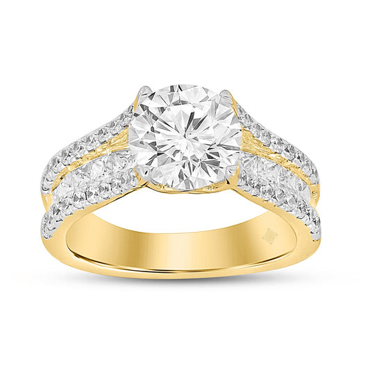 LADIES RING 3 1/2CT ROUND DIAMOND 14K YELLOW GOLD (CENTER STONE ROUND DIAMOND 2CT )