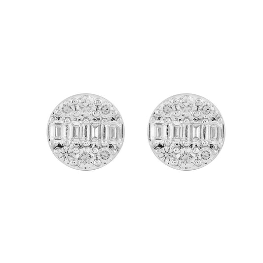 LADIES EARRINGS 1 1/2CTROUND/EMERALD DIAMOND 14K WHITE GOLD