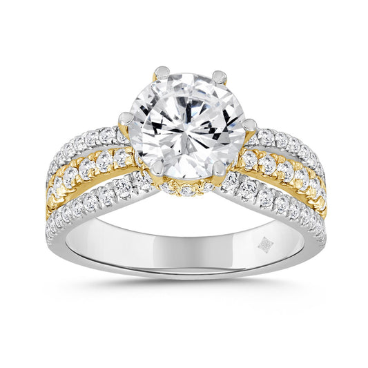 LADIES RING 2 3/4 CT ROUND DIAMOND 14K WHITE/YELLOW GOLD (CENTER STONE ROUND DIAMOND 2CT )